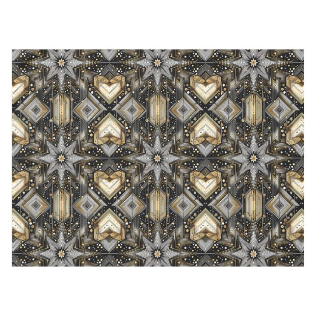 Elegant Black and Gold Art Deco Star Pattern  Tablecloth (Front (Horizontal))