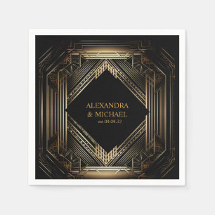Elegant Black and Gold Art Deco  Wedding Napkin