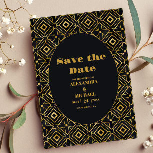 Elegant Black and Gold Art Deco Wedding  Save The Date