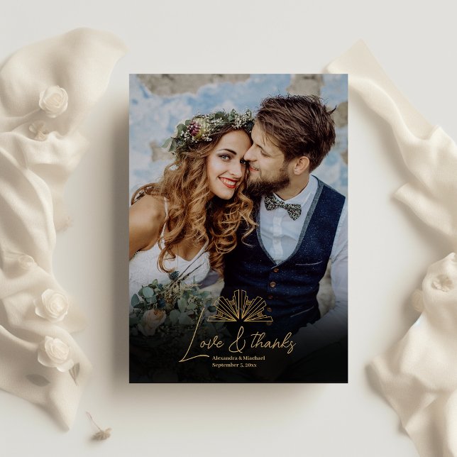 Elegant Black and Gold Art Deco  Wedding Thank You Card (Creator Uploaded)