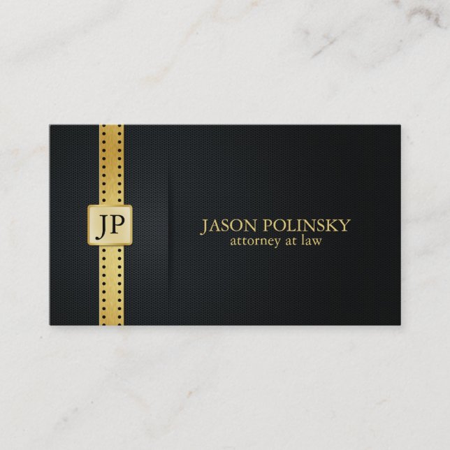 Elegant Black and Gold Attorney At Law Business Card (Front)