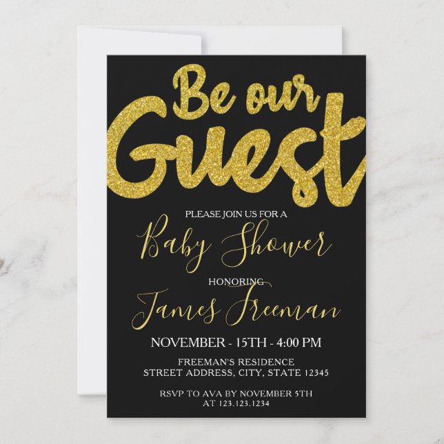 Elegant Black and Gold Baby Shower Invitation (Front)