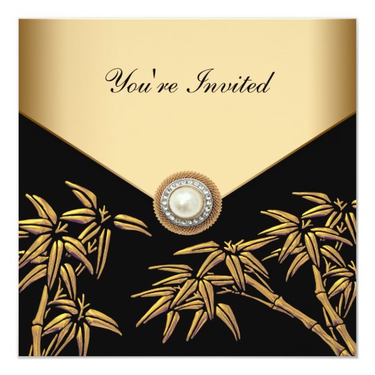Elegant Black and Gold Bamboo Party Card