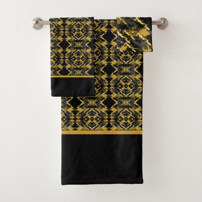 Elegant Black and Gold Bath Towel Set (Insitu)