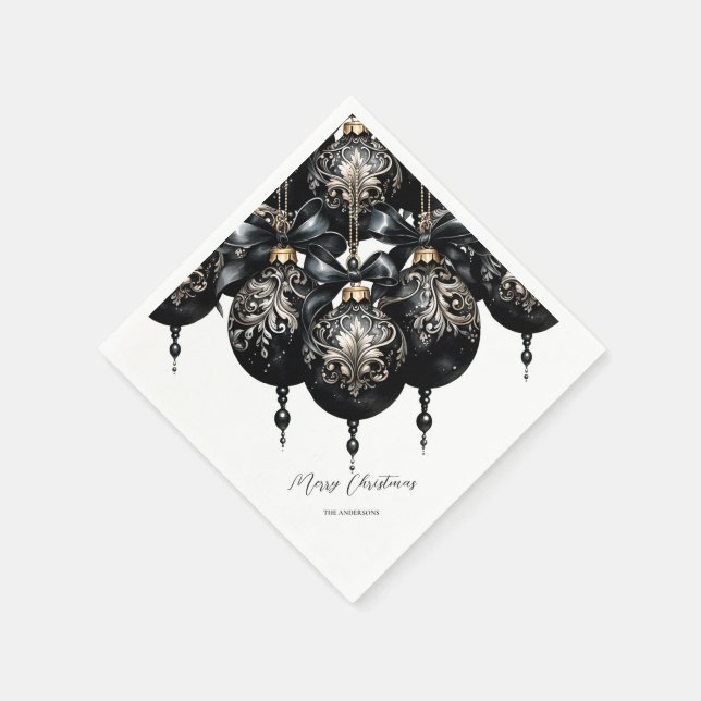 Elegant black and gold baubles luxury Christmas Napkin (Corner)