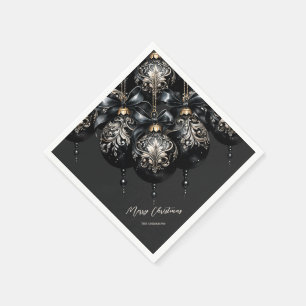 Elegant black and gold baubles luxury Christmas Napkin
