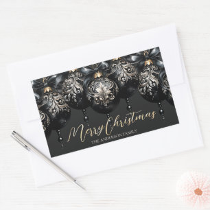 Elegant black and gold baubles luxury Christmas Rectangular Sticker