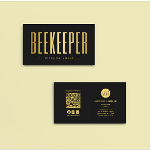 Elegant Black and Gold Beekeeper QR Code & Logo  Business Card