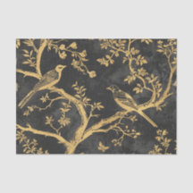 Elegant Black and Gold Birds Decoupage