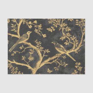 Elegant Black and Gold Birds Decoupage Tissue Paper