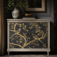 Elegant Black and Gold Birds Decoupage