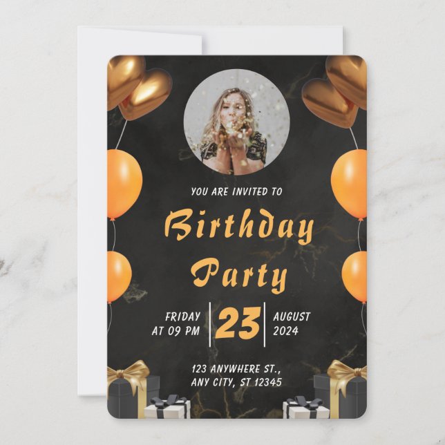 Elegant Black and Gold Birthday  Invitation (Front)