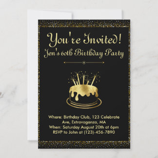 Elegant Black and Gold Birthday Invitation