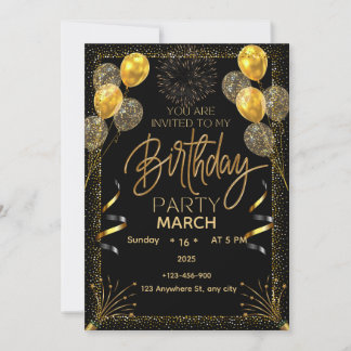 Elegant Black and Gold Birthday Invitation