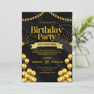 Elegant Black and Gold Birthday Invitation   Print
