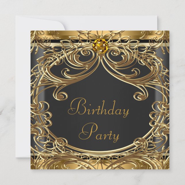 Elegant Black and Gold Birthday Party Invitations (Front)