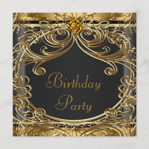 Elegant Black and Gold Birthday Party Invitations
