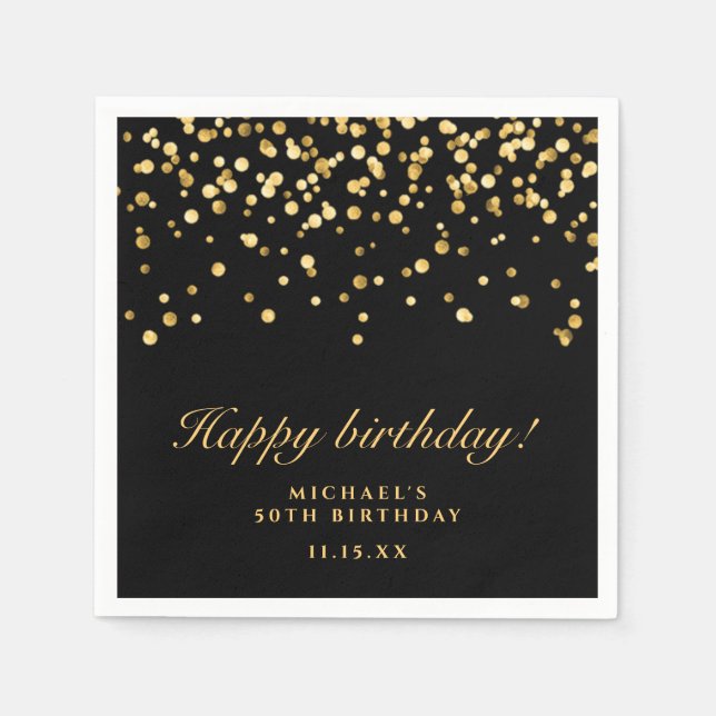 Elegant Black And Gold Birthday Party  Napkin (Front)