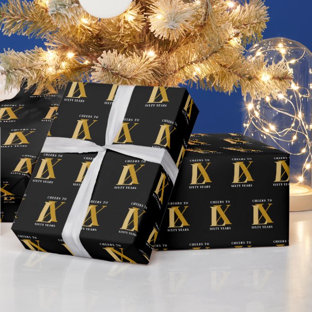 Elegant Black and Gold Birthday Pattern Wrapping Paper (Holidays)