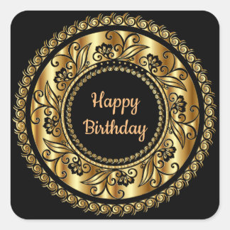 Elegant Black and Gold Birthday Square Sticker