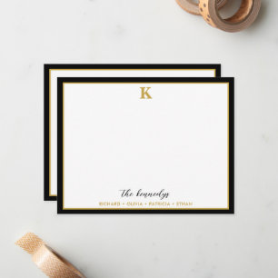 Elegant Black And Gold Border Family Name Monogram Card