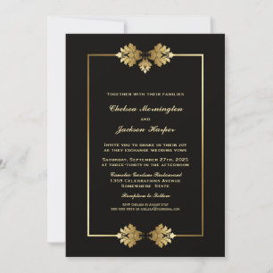 Elegant Black and Gold Border Wedding Invitation