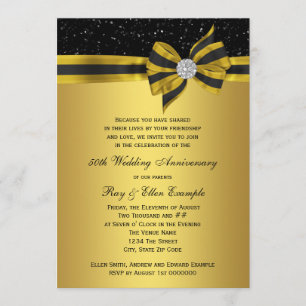 Elegant Black and Gold Bow 50th Anniversary Party Invitation