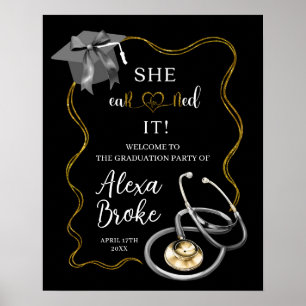 Elegant Black and Gold Bow Nurse Graduation Poster