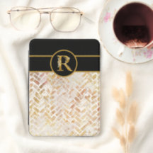 Elegant Black and Gold Brick Design with Monogram