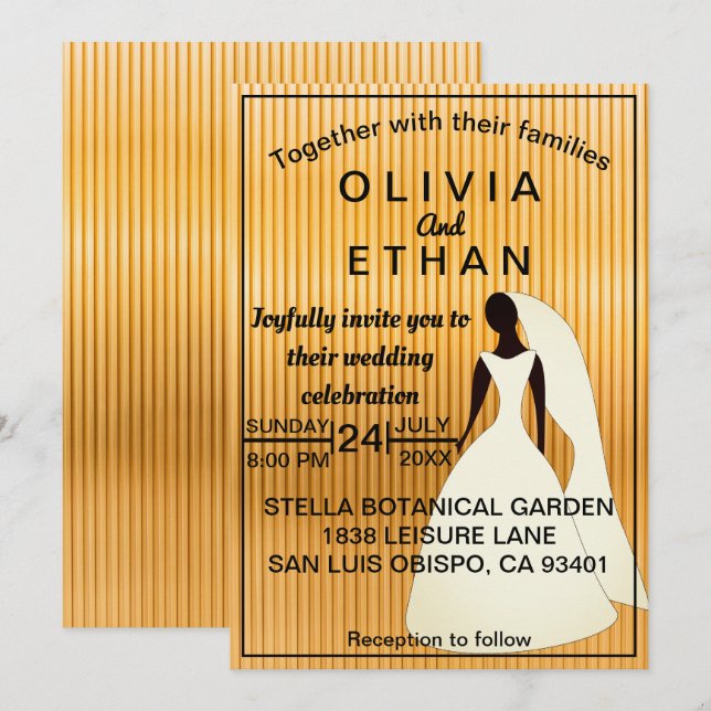 Elegant Black And Gold Bride Modern Wedding Invitation (Front/Back)