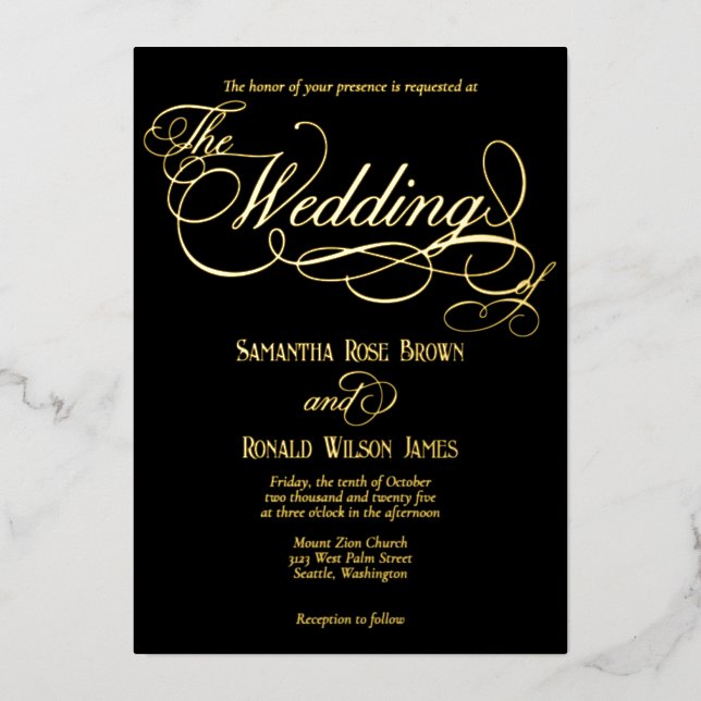 Elegant Black and Gold Calligraphy Wedding  (Front)