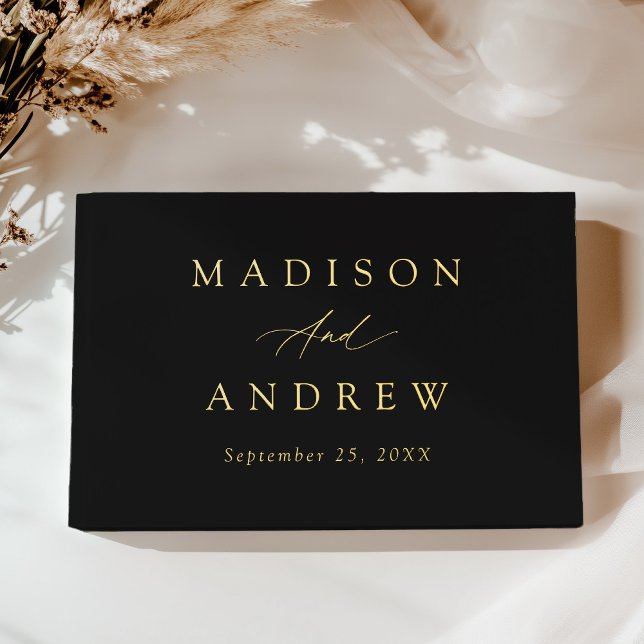 Elegant Black and Gold Calligraphy Wedding Guest Book (Creator Uploaded)