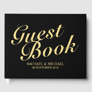 Elegant Black and Gold Calligraphy Wedding Guest Book