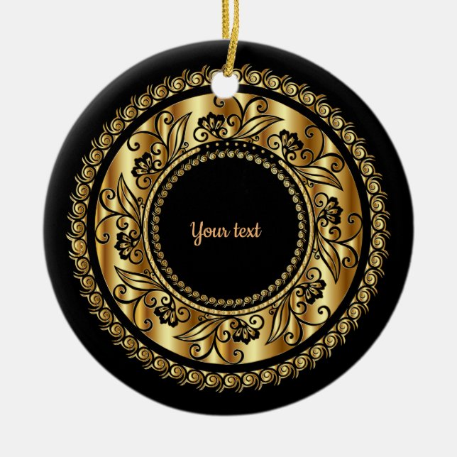 Elegant Black and Gold Ceramic Tree Decoration (Front)