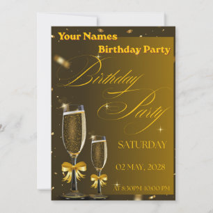 Elegant Black and Gold Champagne Birthday Party Thank You Card
