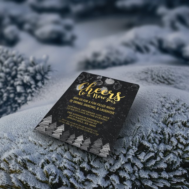 Elegant Black and Gold Cheers New Year's Eve Party Invitation (Creator Uploaded)