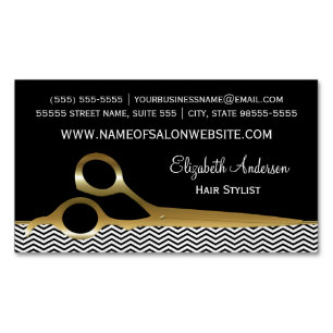 Elegant Black and Gold Chevrons Hair Salon Magnetic Business Card