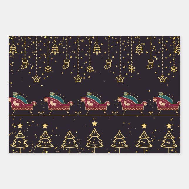 Elegant black and gold Christmas ornaments  Wrapping Paper Sheet (Front)