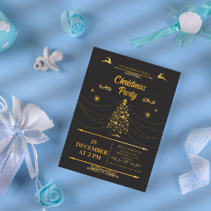 Elegant Black and Gold Christmas Party Invitation