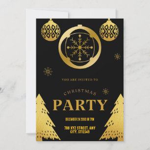 Elegant Black and Gold Christmas Party Invitation