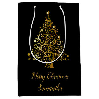 Elegant Black And Gold Christmas Tree Gift Bag