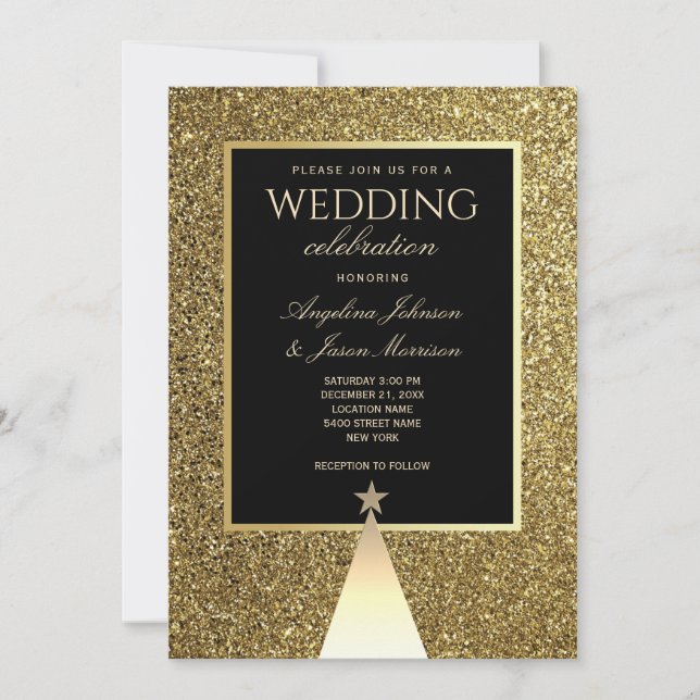 Elegant Black and Gold Christmas Wedding Invitation (Front)
