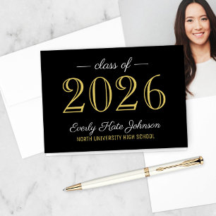 Elegant Black and Gold Class of 2021 Graduation Thank You Card