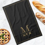 Elegant Black and Gold Classy Monogram Family  Tea Towel<br><div class="desc">Elegant Black and Gold Classy Monogram Family kitchen towel. Vintage inspired family monogram with established date design. Great as a newlywed housewarming gift. **Note- Linen is printed texture and not actual linen</div>