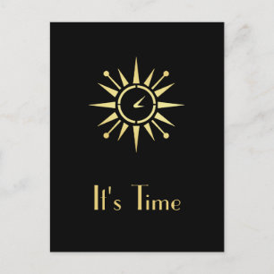Elegant Black and Gold Clock Appointment Reminder Postcard