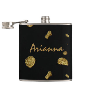 Elegant Black and Gold Coins Hip Flask