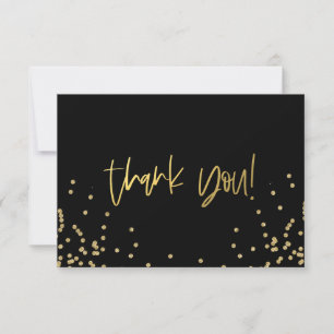 Elegant Black and Gold Confetti Thank You  Card
