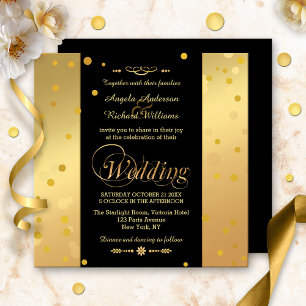Elegant Black and Gold Confetti Wedding Invitation