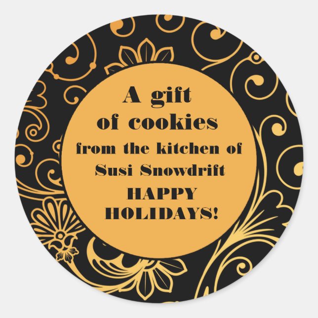 Elegant Black and Gold Cookie Tin Labels (Front)