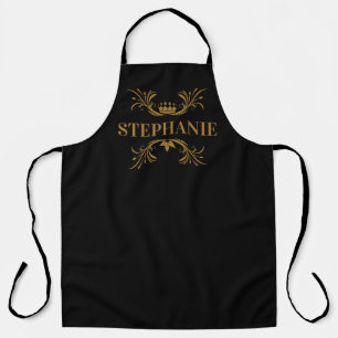 Elegant Black and Gold Crown Apron